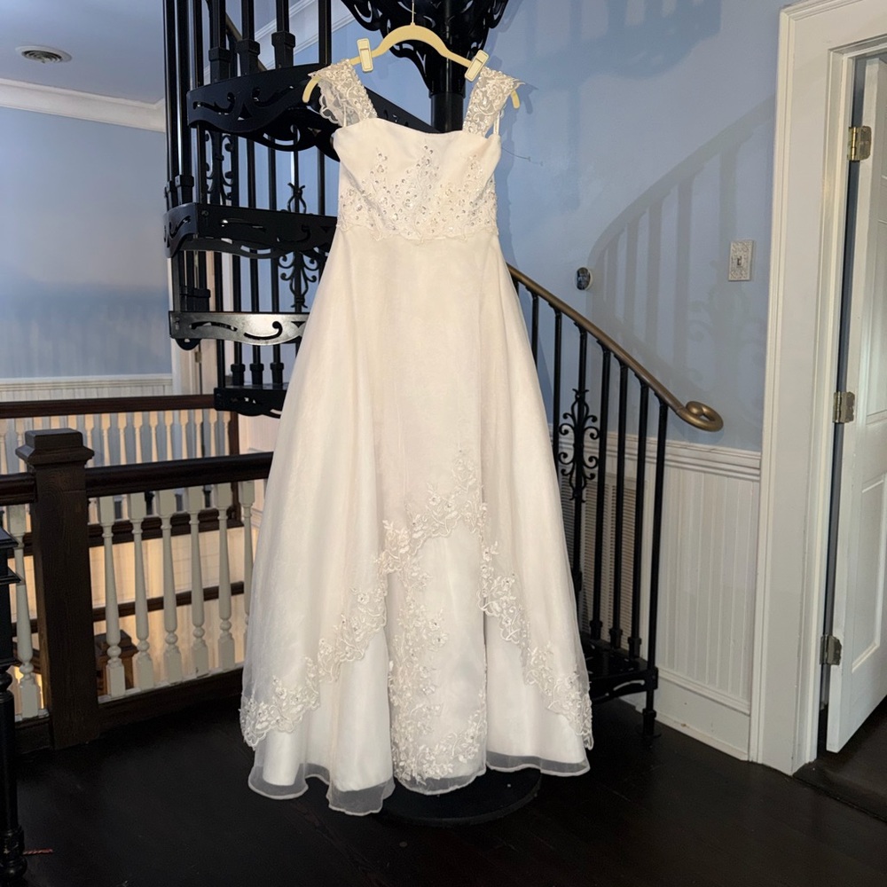 Sunvary White Satin Organza Lace Appliqué Formal Dress Girls 10